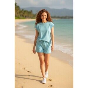 Double Zero Lounge Set Womens Size L Light Blue 2-Piece Top & Shorts